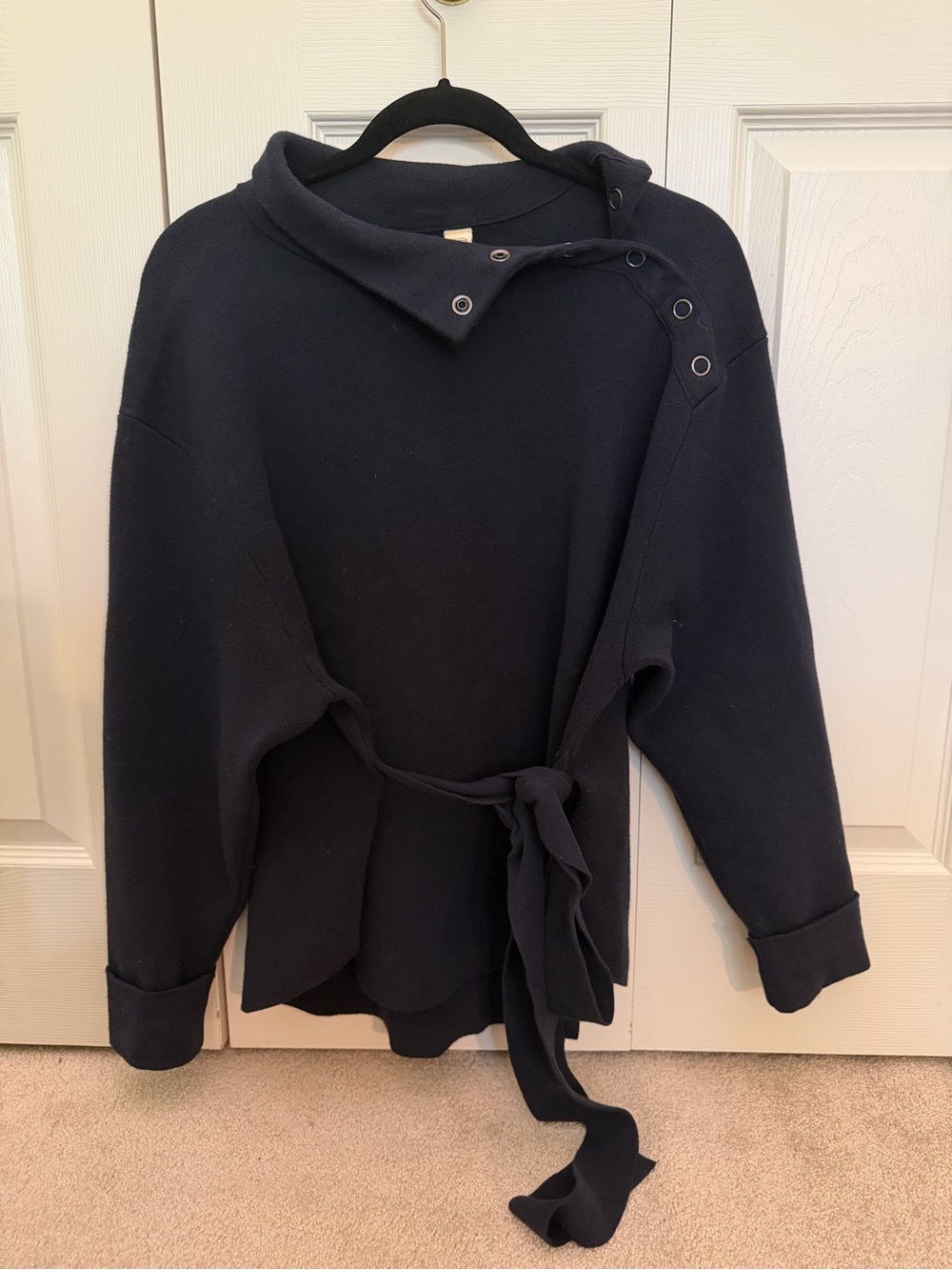 Anthopologie Black Snap-Shoulder Tie-Waist Top